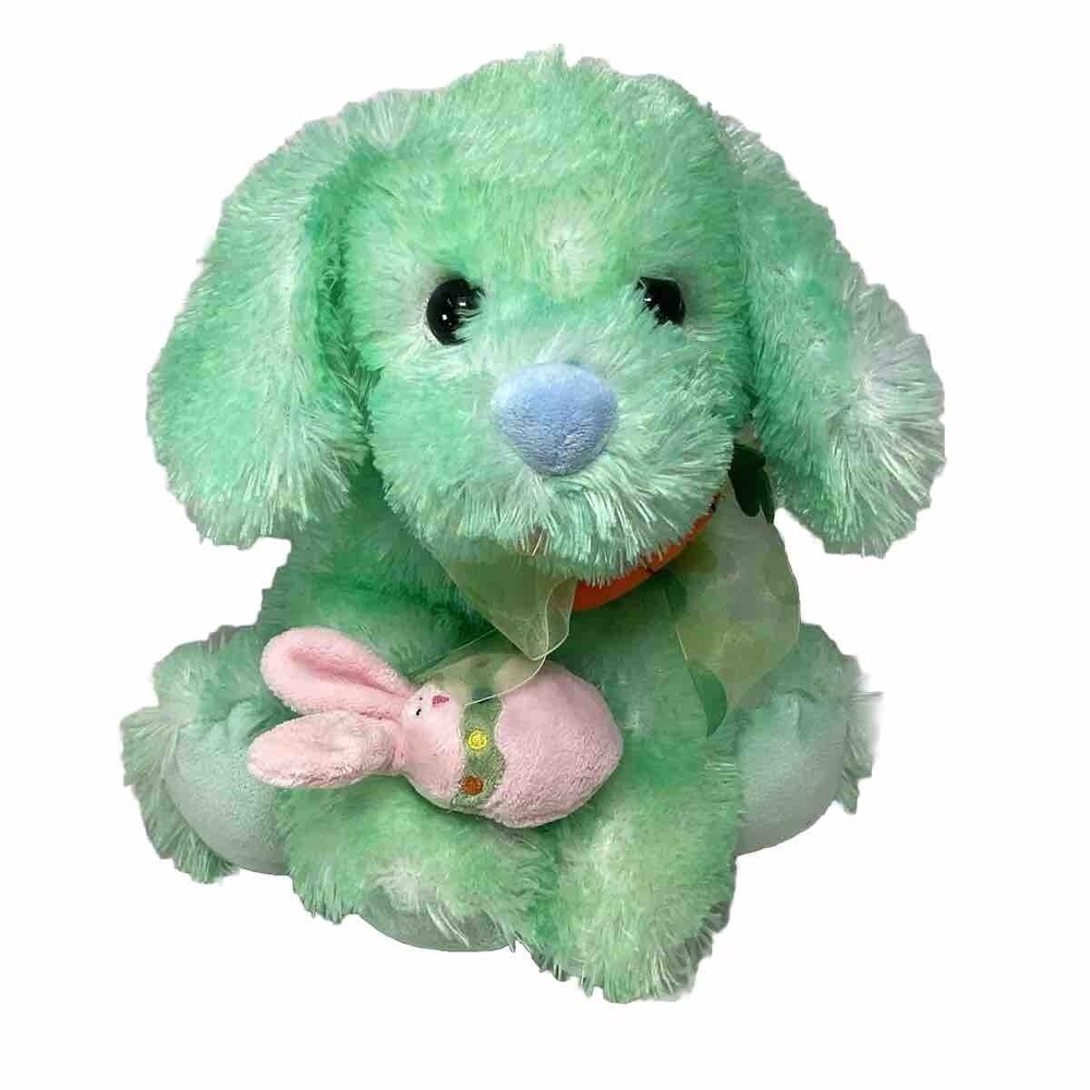 Walmart Green Tie-Dye PUPPY DOG Plush Blue Nose Pink Bunny Carrot Easter